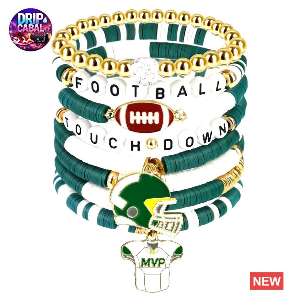 Football Clay Beaded Stretch Bracelet Stackable Sports Fan Charm Bangle